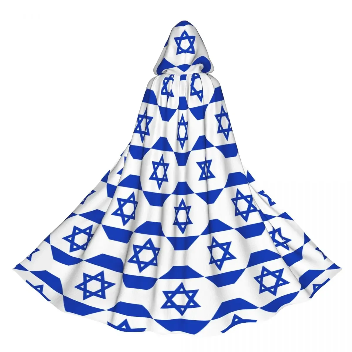 Adult Halloween Israel Flag Seamless Background Cloak Cape Hooded Medieval Costume Full Length Dress Coat