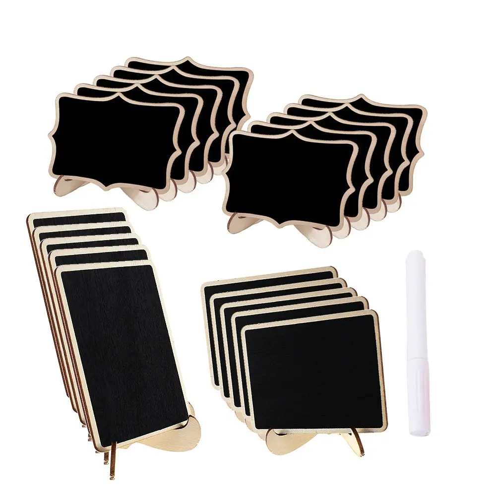 20Pcs Wood Trim Mini Chalkboards Erasable Price Tag Blackboard Signs for Christmas Table Place Cards Restaurant Menu Display and