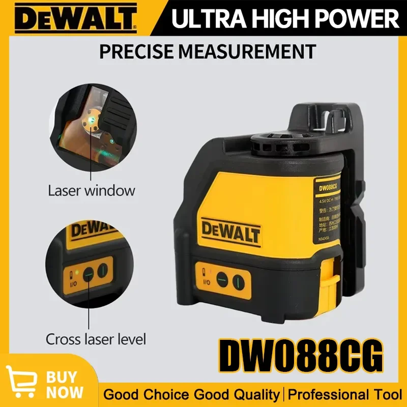 DEWALT DW088CG Laser Level 2-Line High Precision Cross Green Light Automatic Alignment Rechargeable Portable Laser Level Tool