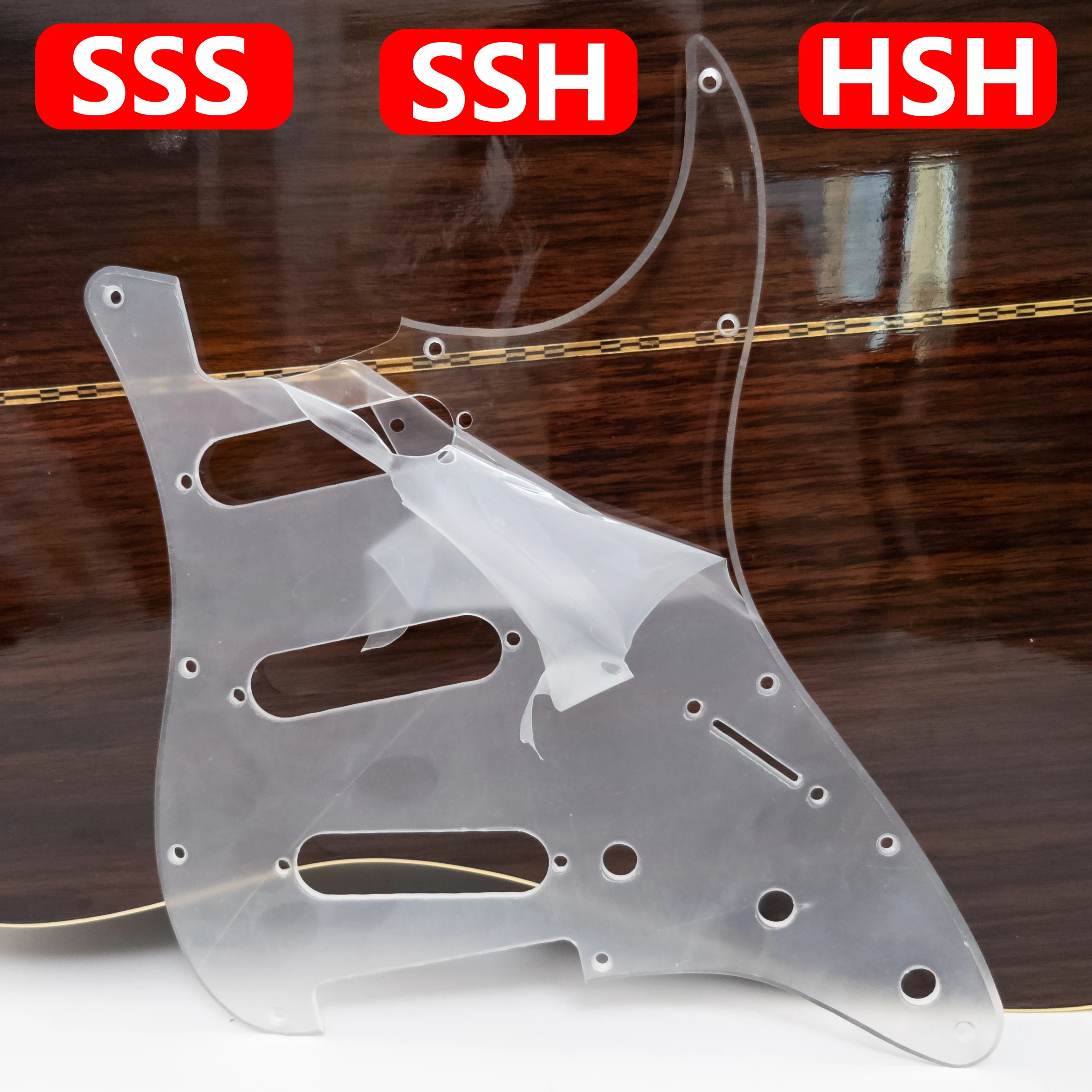 

Transparent Acrylic Electric Guitar Pickguard for ST Type, 11 Hole Design SSH HSH SSS Options, Protective Scratch Plate