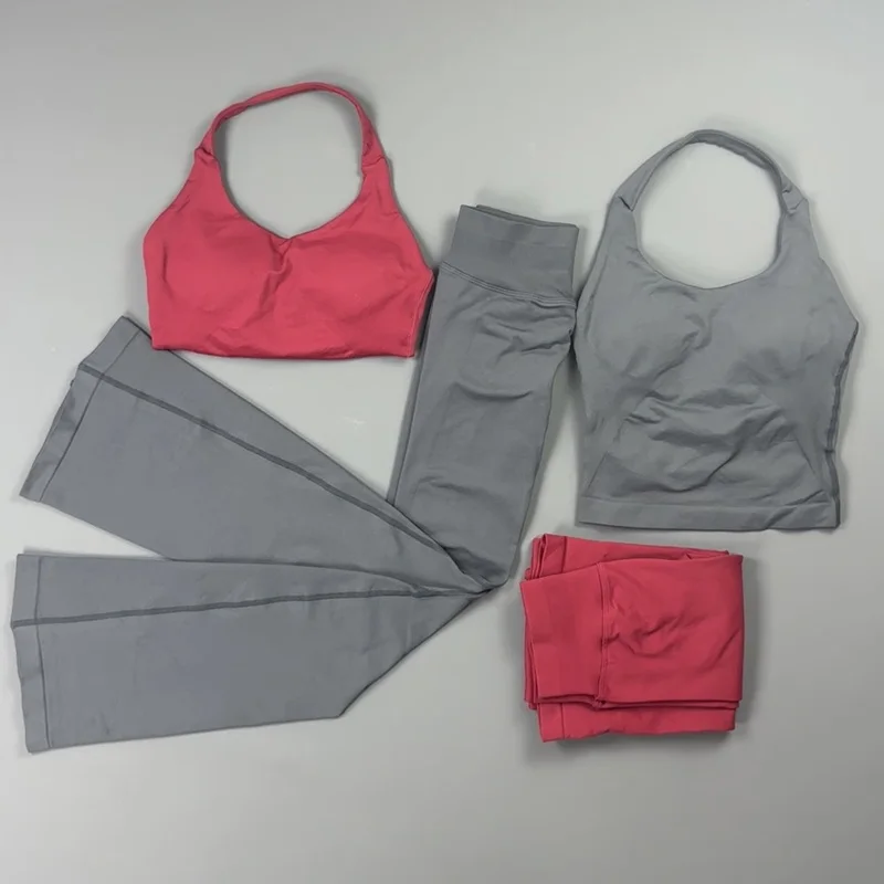 2-teiliges Sportset für Damen: Langes Sport-Tanktop und Bootcut-Yogahose mit Hoher Dehnbarkeit, Po-Lifting und Bauchkontrolle für Fitness, Pilates und Workout – Detail 8