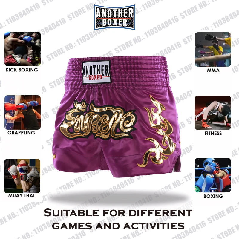 Shorts Muay Thai Purple Boxing Shorts Satin MMA Martial Arts Boxeo Clothes Gym Men Women Child Cage Fighting Kickboxing Pants