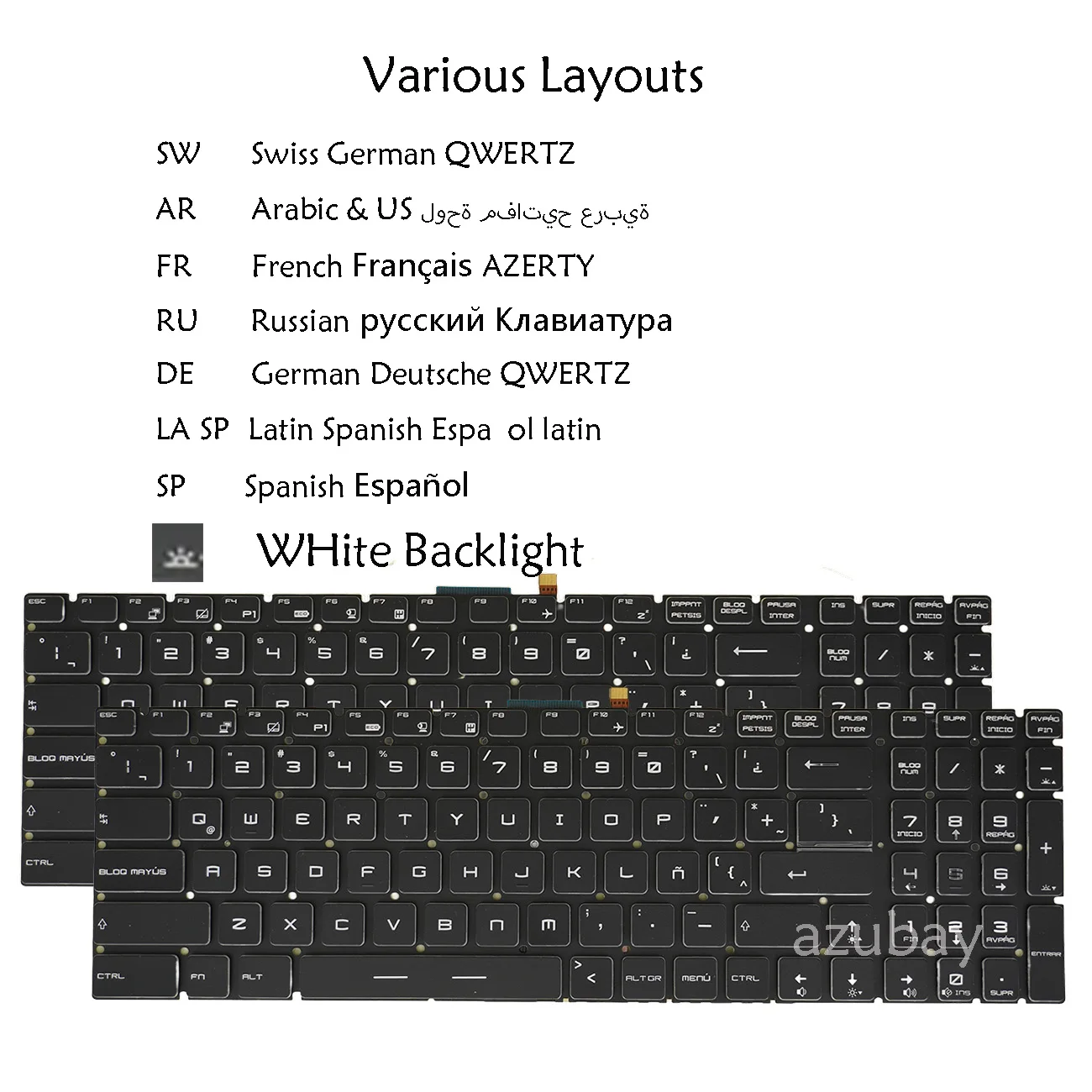 Arabic Swiss CH German QWERTZ French AZERTY Russian Spanish Keyboard For MSI WT75 Creator P75 WE65 MS-16U2 WE75 White Backlit