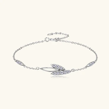 IOGOU Moissanite Diamond Leaves Bracelet 2.1mm & 1.9mm & 1.7mm All Moissanite 100% 925 Sterling Silver Jewelry Bracelets for Women