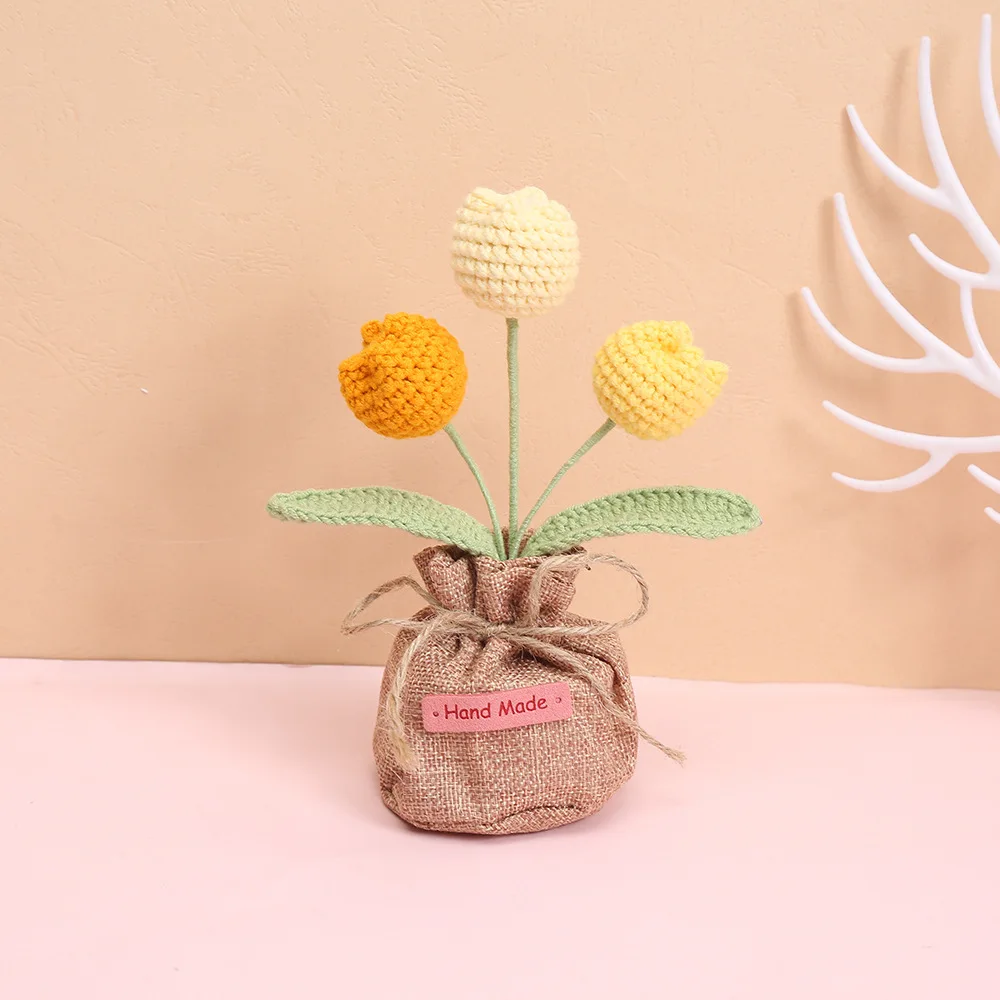Handgewebter Blumentopf, Liebliche Gestrickte Blumen, Kreative Kunstpflanze im Topf, Dekoration für Schreibtisch und Bücherregal, Geschenk für Freunde – Detail 2