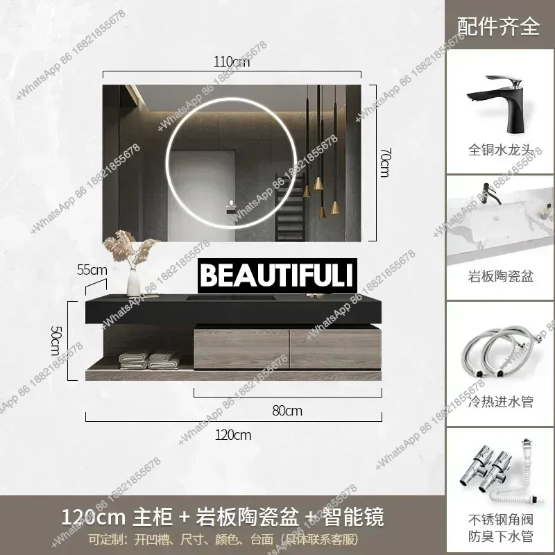 Z136Cabinet Bathroom Smart Mirror Cabinet Slate Ceramic Integrated Washbasin Bathroom Vanity Cabinet with Sink Bathroom Furnitur view 5