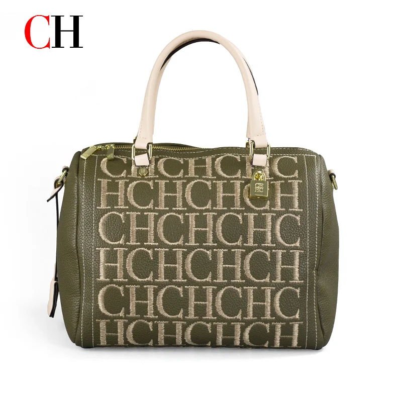 CH Embroidery Letter Boston Bag Women Black PU Leather Handbag Gold Lock Removable Strap Travel Crossbody Shoulder Purse view 6