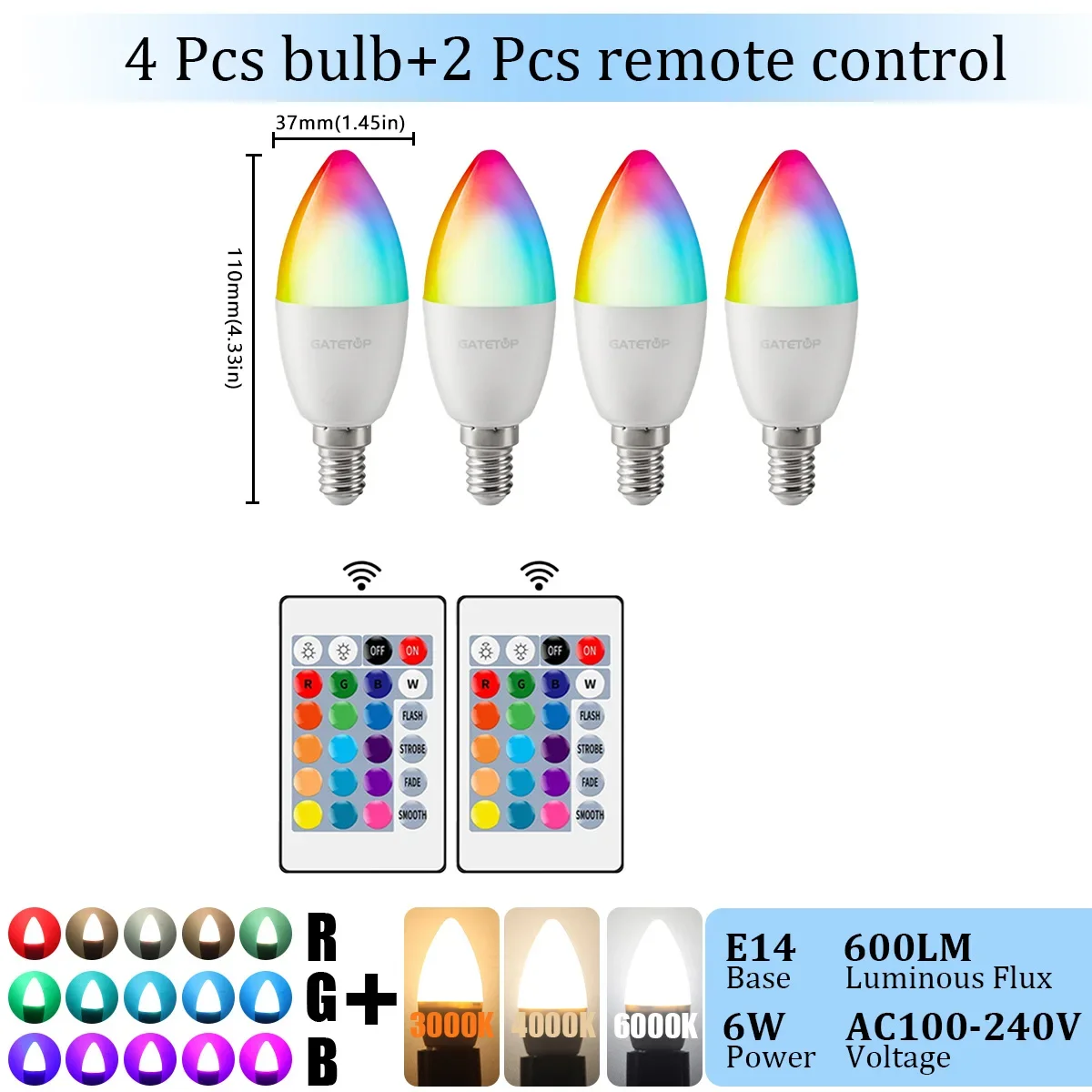 1-10 STKS E14 Kaars LED Lamp RGB 24 Sleutel Afstandsbediening Dimbaar 6 W AC220V 110 V Kleurrijke Verandering voor Slaapkamer Woonkamer Lamp