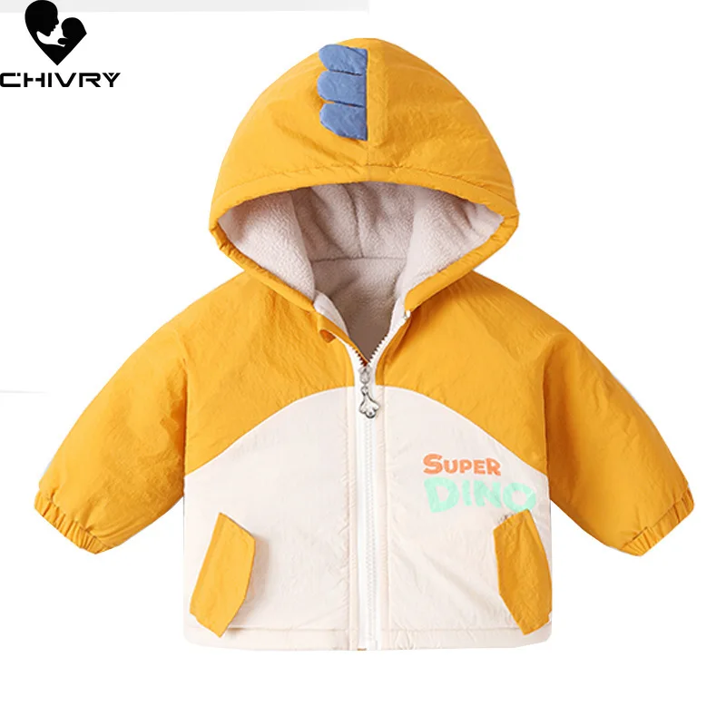 

Autumn Winter Kids Cotton-padded Jacket Baby Boys Girl Cartoon Dinosaur Hooded Warm Parka Coat Children's Down Jackets Outerwear