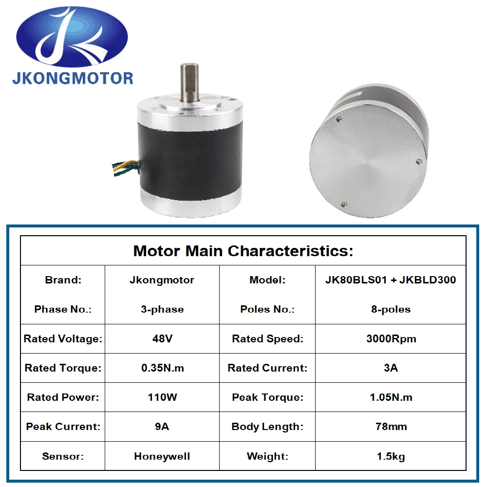 Jkongmotor 3Phase 80mm JK80BLS01 80BLS Round Brushless Dc Motor 48v 110W bldc hall sensor Electric Motor 0.35N.m BLDC Motor Kits