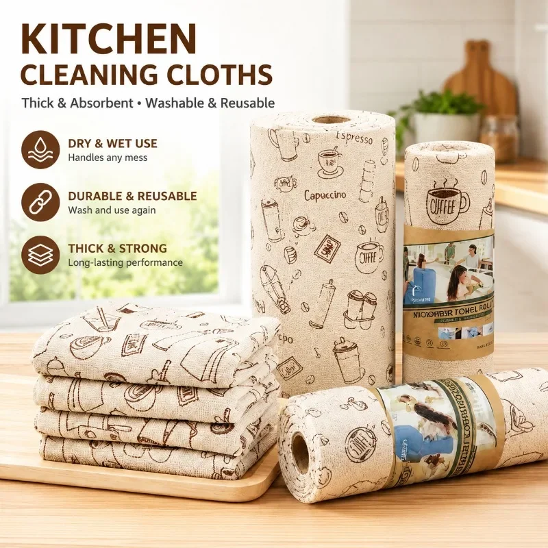Disposable Kitchen Wipes Thickened Tearable Cleaning Cloth Dual Purpose Wet Dry Washable Dish Wiping Rag for Home