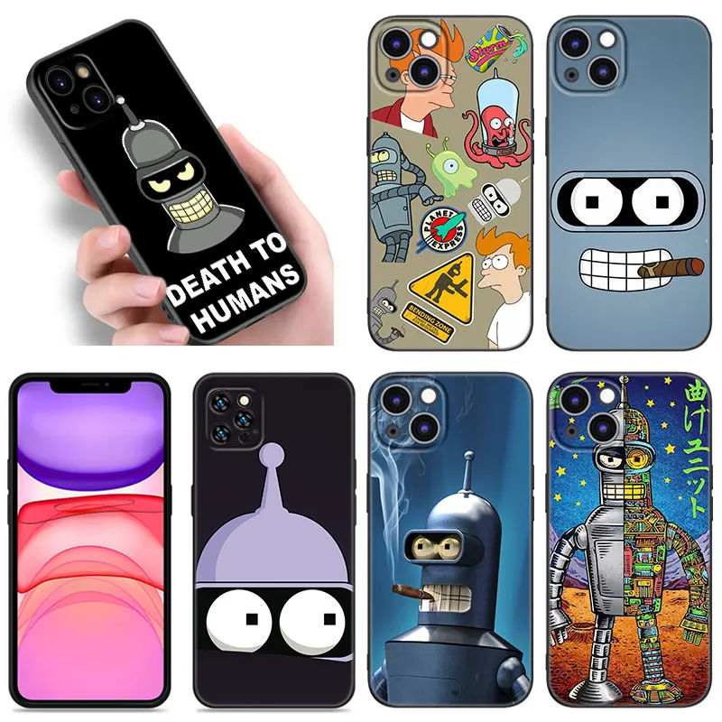 Cartoon Futurama Bender Black Silicone Phone Case For Apple iPhone 12 13 Mini 11 14 15 Pro Max 7 8 Plus X XR XS SE 2020 2022