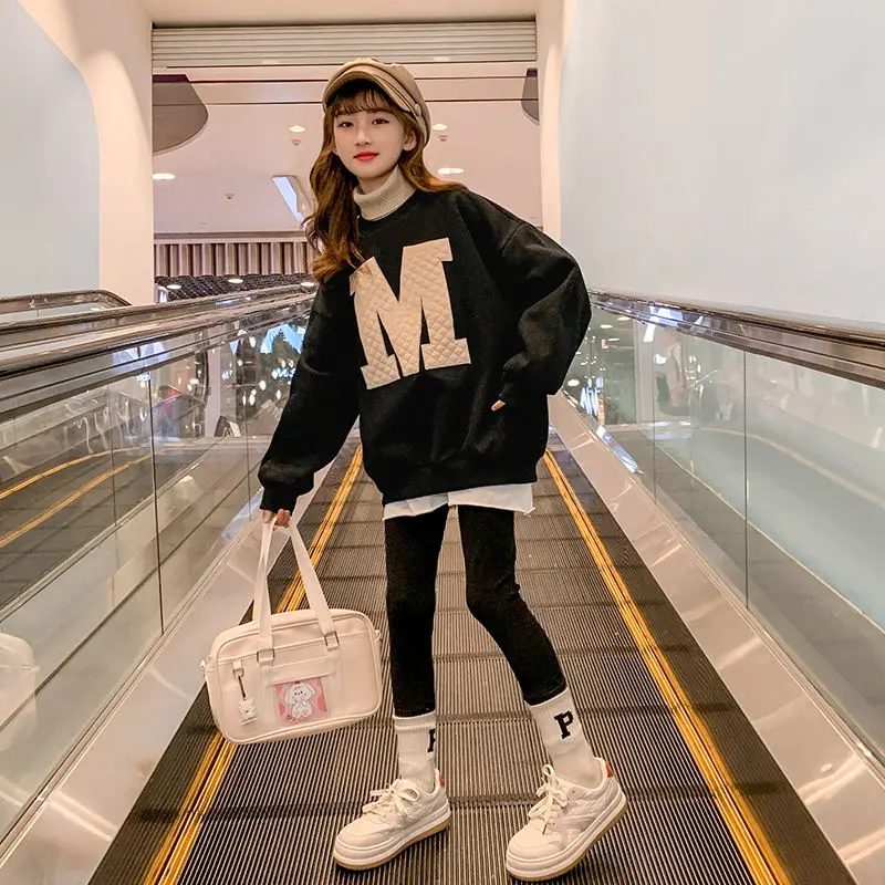 2025-new-winter-girls-korean-style-stylish-toddler-big-kid-extra-thick-integrated-fleece-lined-turtleneck-sweatshirt