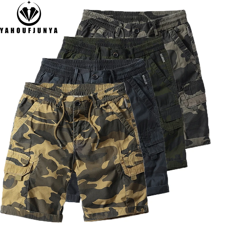 2024 Summer Men Outdoors Casual Camouflage Cargo Shorts Men Design Baggy Elastic Waist Breathable Straight Fashion Short Male