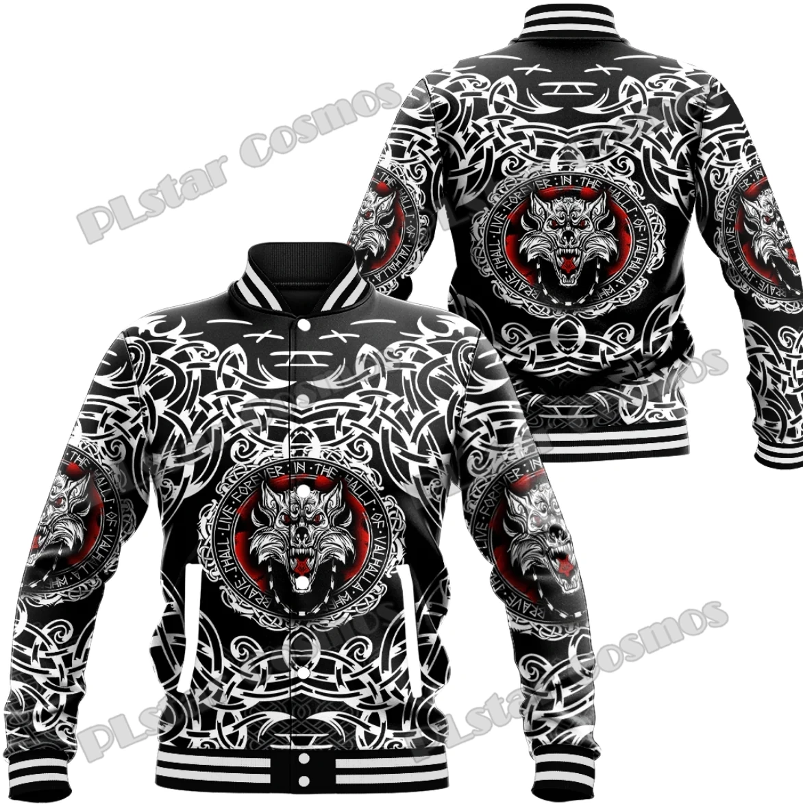 

Fenrir Wolf & Odin Helm Of Awe Tattoo 3D Printed Men's Baseball Jacket Winter Unisex Casual Bomber Full-Snap Varsity Jacket AK17