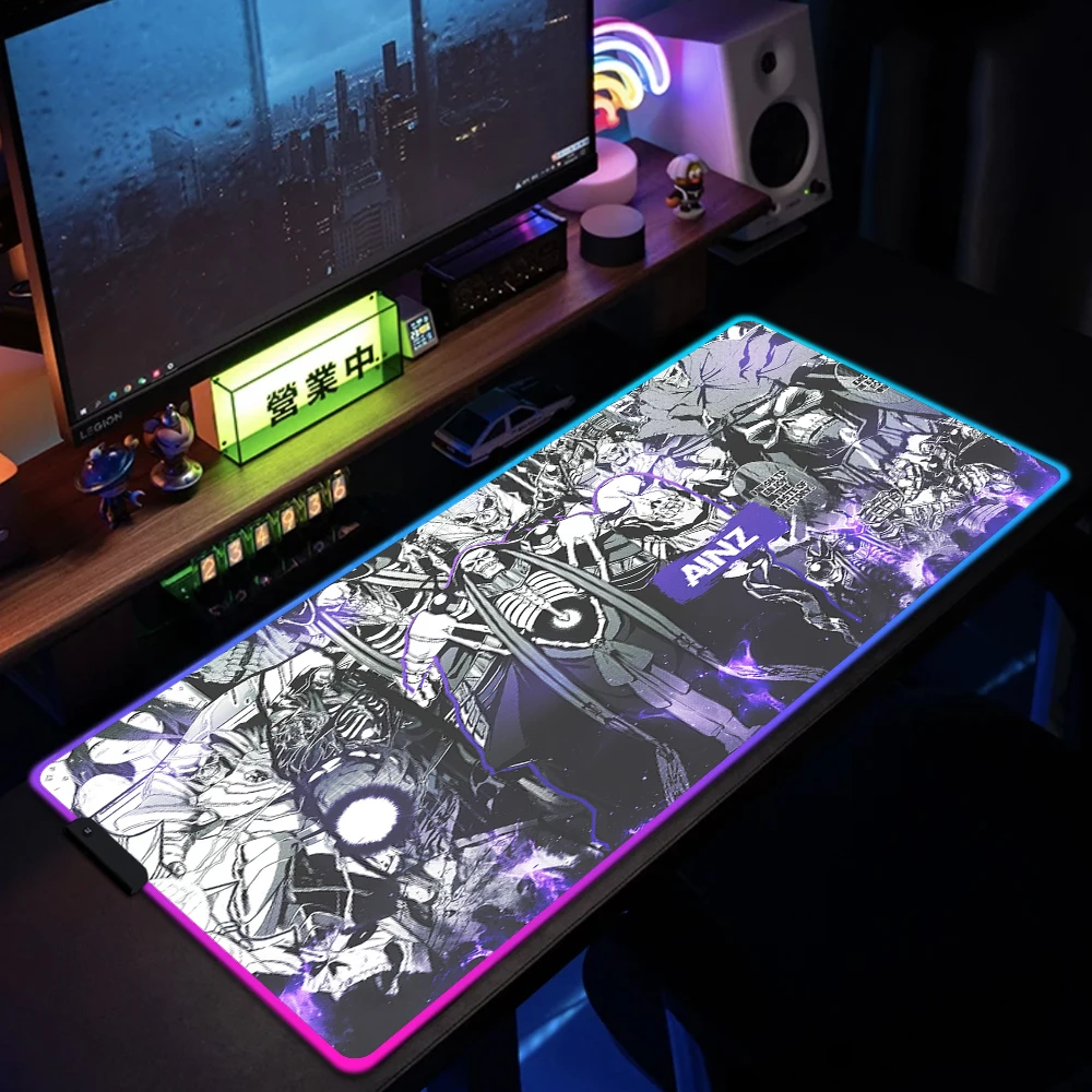 overlord grande anime rgb mouse pad tapete de mesa grande led mousepad manga tapete tapetes teclado xxl 90x40cm 100x50cm 01