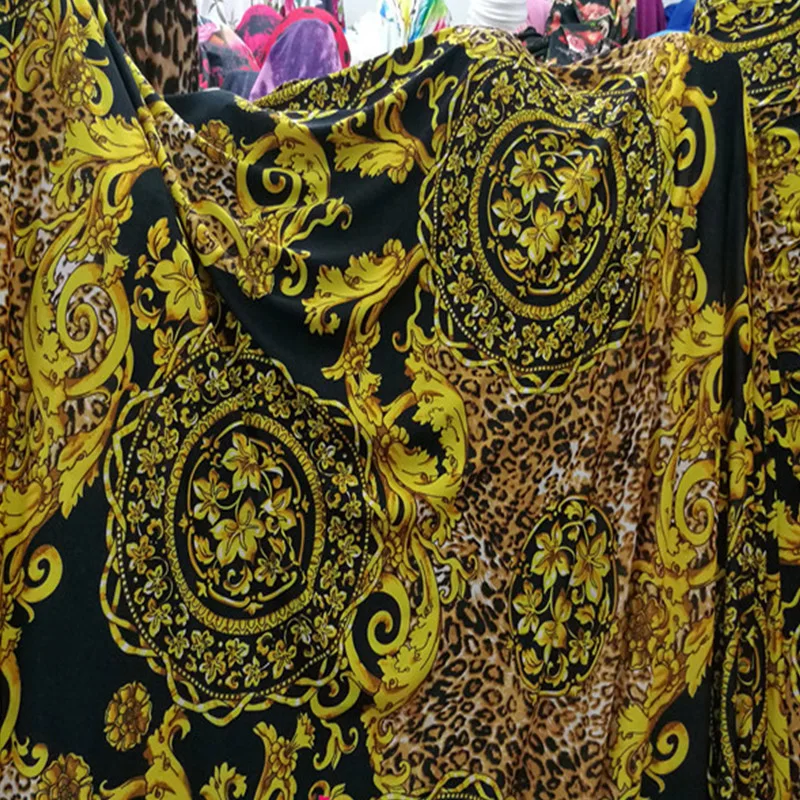 Good,Yellow Leopard,Cotton/SPANDE Knit Fabric,Ice Silk,4 Side Elastic,African Flower Cloth,DIY,Sew,Dance Dress,Large Swing Skirt