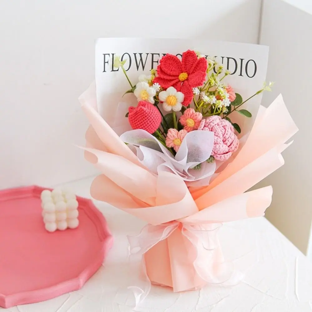 

New Handmade Knitted Yarn Bouquets Eucalyptus Roses Gift Bouquet Home Decor Knitted Bouquets Anniversary