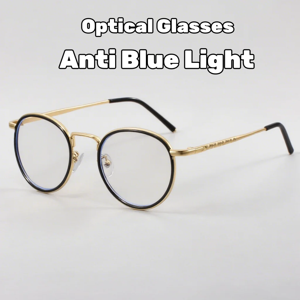 

Retro Blue Light Blocking Glasses Men and Women Luxury Designer Ptical Eyeglasses High Quality Round Frame Eyewear for Male