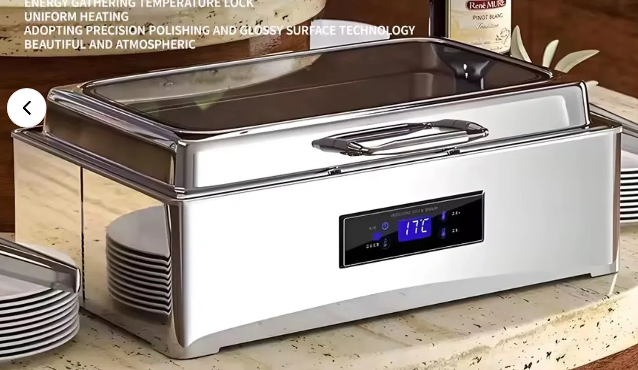 Rectangular Electric Buffet Warming Stove Chafing Dish with Hydraulic Glass Cover Buffet Heating Pot for Catering & Restaurants