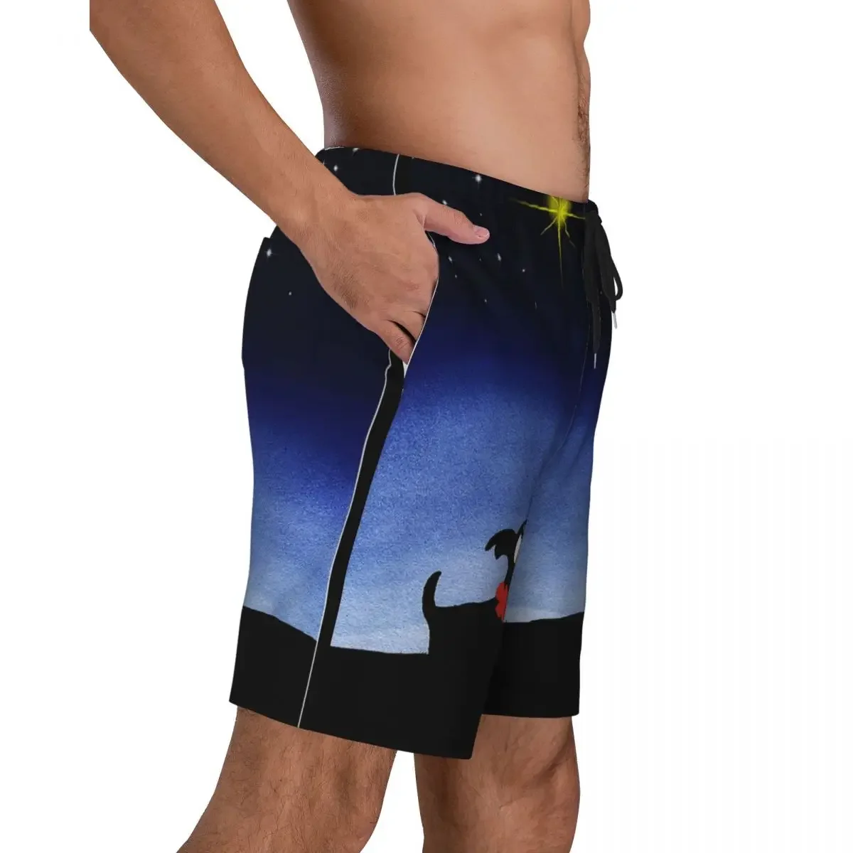 Scottie Dog Print Men Swim Trunks Quick Dry Beachwear Beach Board Shorts Scottish Terrier Cartoon Graphic Boardshorts