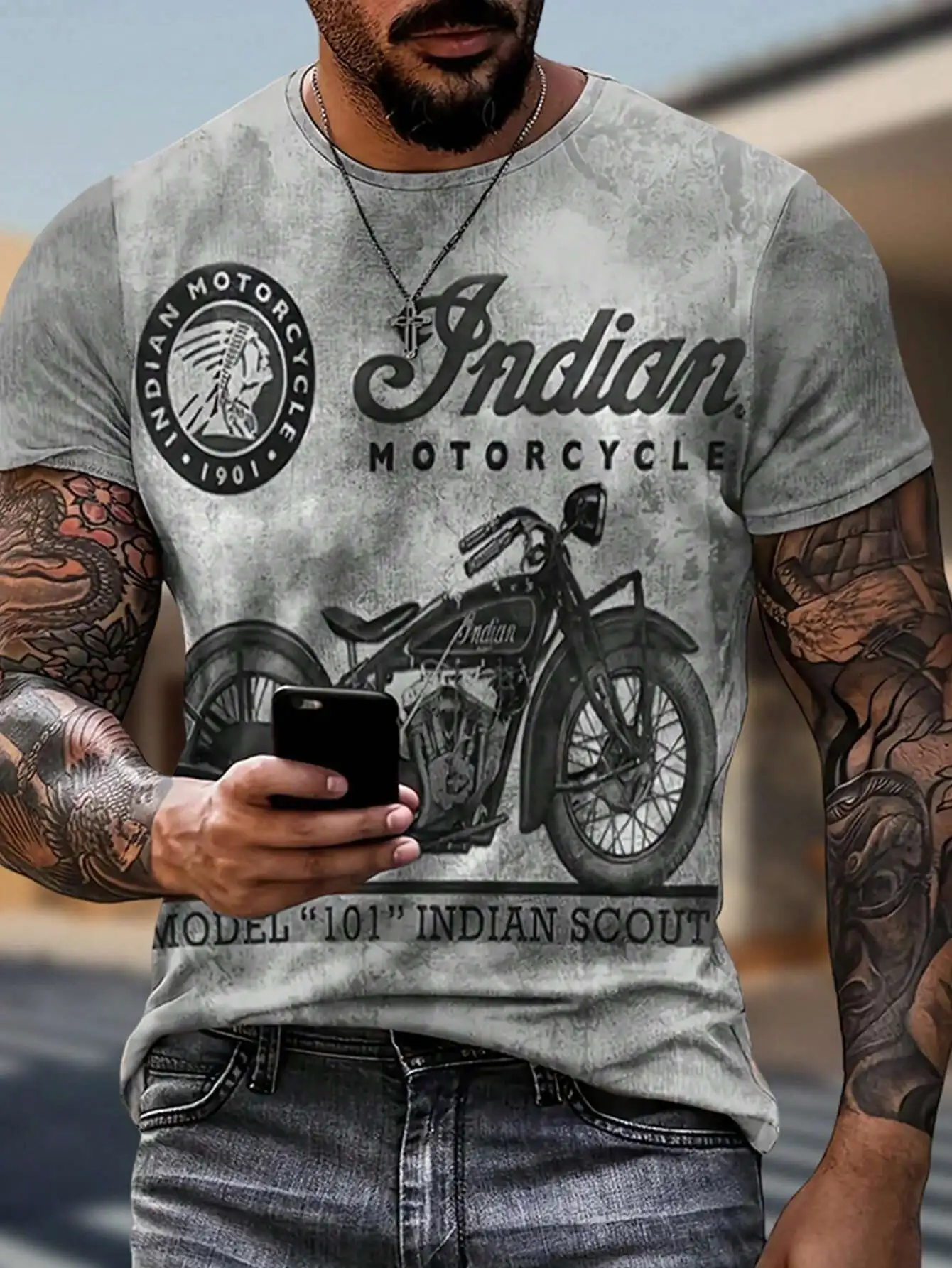 

Men Motorcycle & Letter Printed Round Neck Short Sleeve Casual T-Shirt For Summer Plasma Cnc plasma