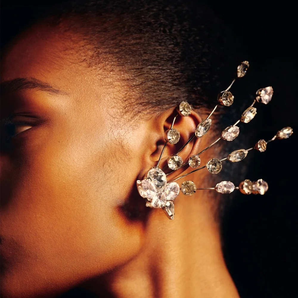 

Exaggerated Irregular Rhinestone Earrings Ear Hook Retro for Women Luxury Designer Y2k Dress Jewelry Auricle Earrings Piercings
