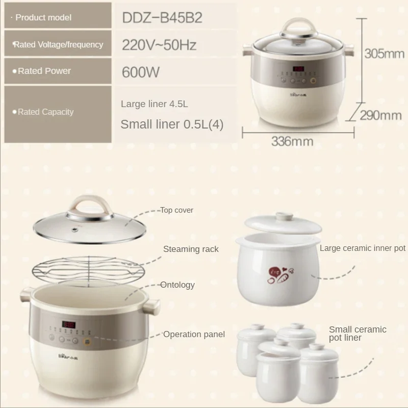 Electric Stew Pot Soup Porridge Ceramic Multi-function Water-proof Slow Cooker Automatic Kitchen Appliances Cuisine Intelligente