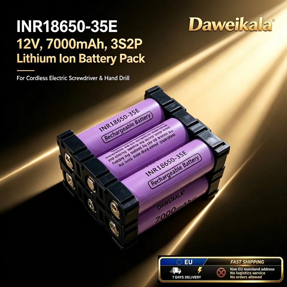 Batteria agli ioni di litio Daweikala INR18650-35E 3S2P 12V 7000mAh, batteria ricaricabile di ricambio per utensili elettrici senza fili, trapani elettrici e avvitatori, magazzino UE, consegna in 7