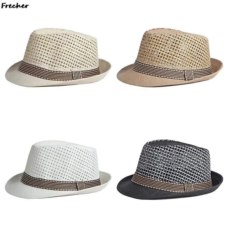 British Men Beach Sun Hats Summer Cowboy Fedora Retro Jazz Hat Breathable Straw Caps Outdoor Panama Man Gentleman Holiday Sunhat