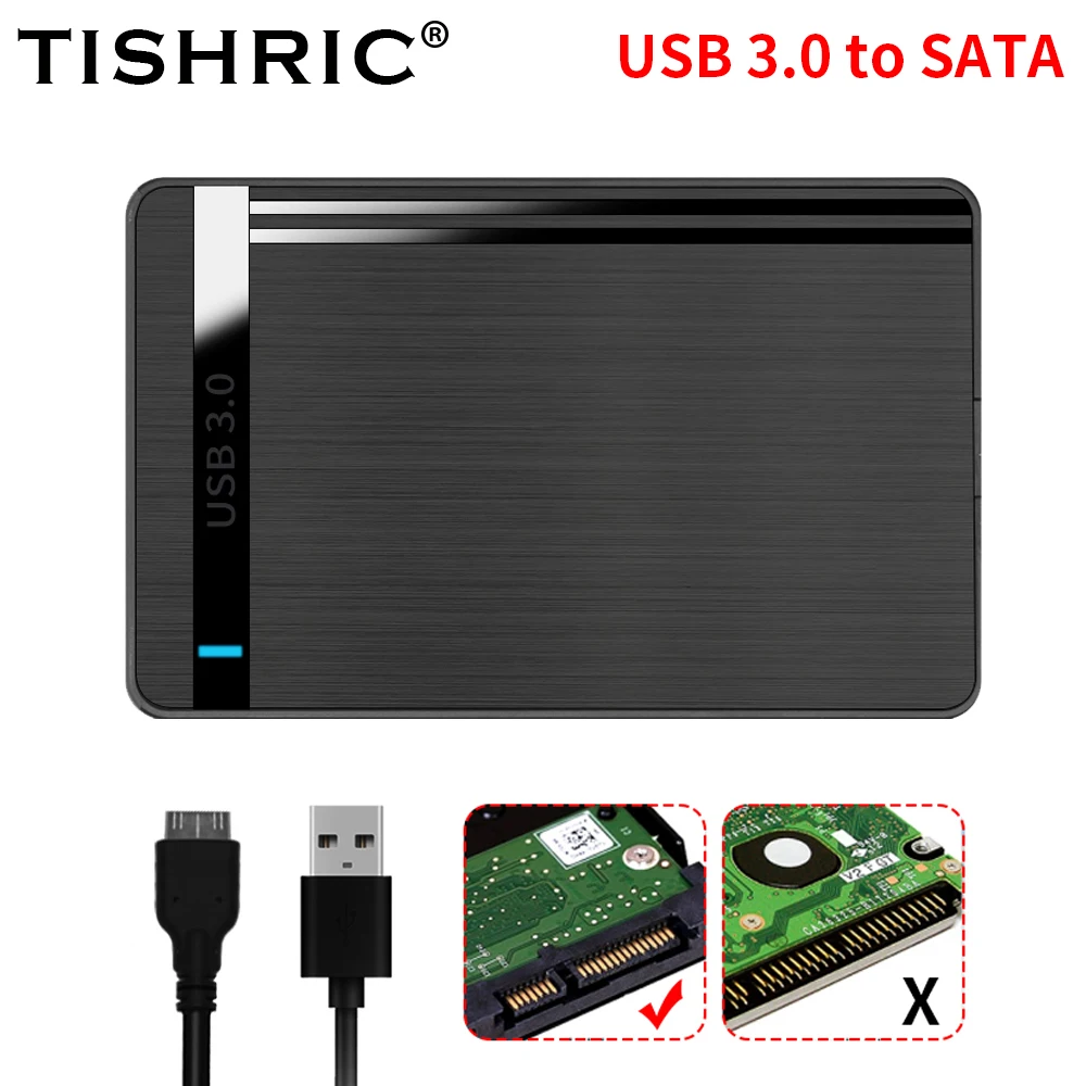 TISHRIC HDD casing SATA ke USB3.0 HDD penutup 2.5 inci casing Hard Drive mendukung 6Gbps sarung HDD eksternal seluler untuk Laptop PC