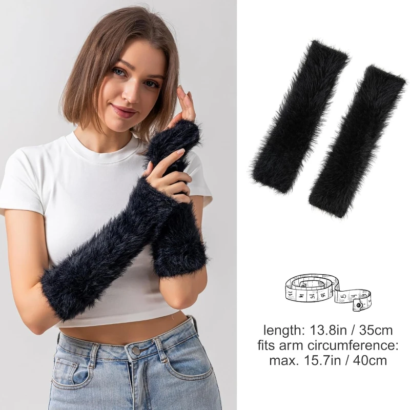 1pairs Women Winter Arm Sleeves Warmers Japanese Harajuku Y2k Arm Warmer for Girls Velvet Fingerless Gloves Knitted Arm Sleeve image 2