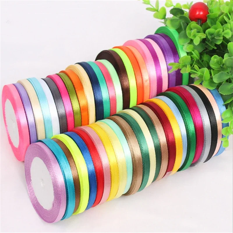 (25Yards/roll) Width 6mm Satin Ribbons for DIY Dress and Hat Bow Craft Decor Wedding Christmas Party Decoration Handmade Ribbons