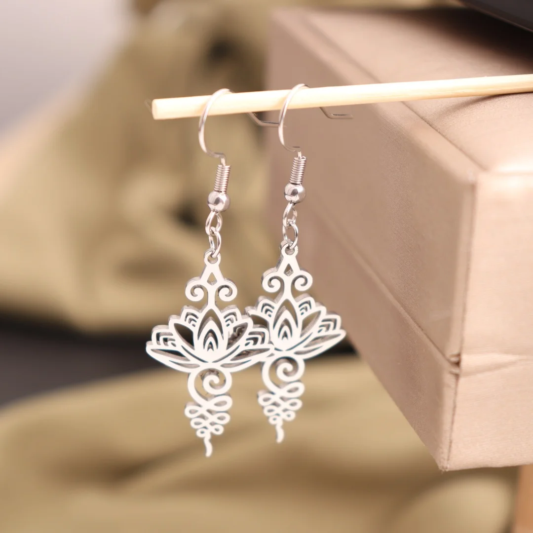 Gothic Vintage Lotus Graphic Stainless Steel Earrings For Women Witchcraft Plant Pendants Earrings Jewelry For Women New