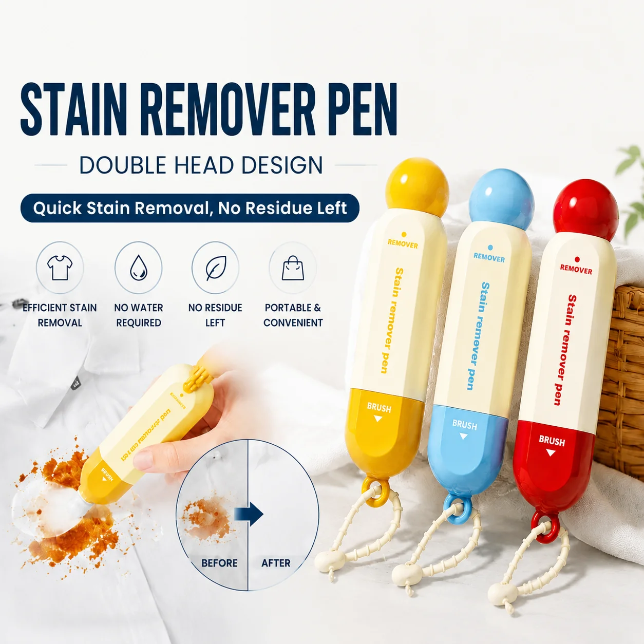 15ml Double-Head Stain Remover Pen with Brush, Strong Waterless Oil and Food Spot Cleaner for White Clothes, Home and Travel