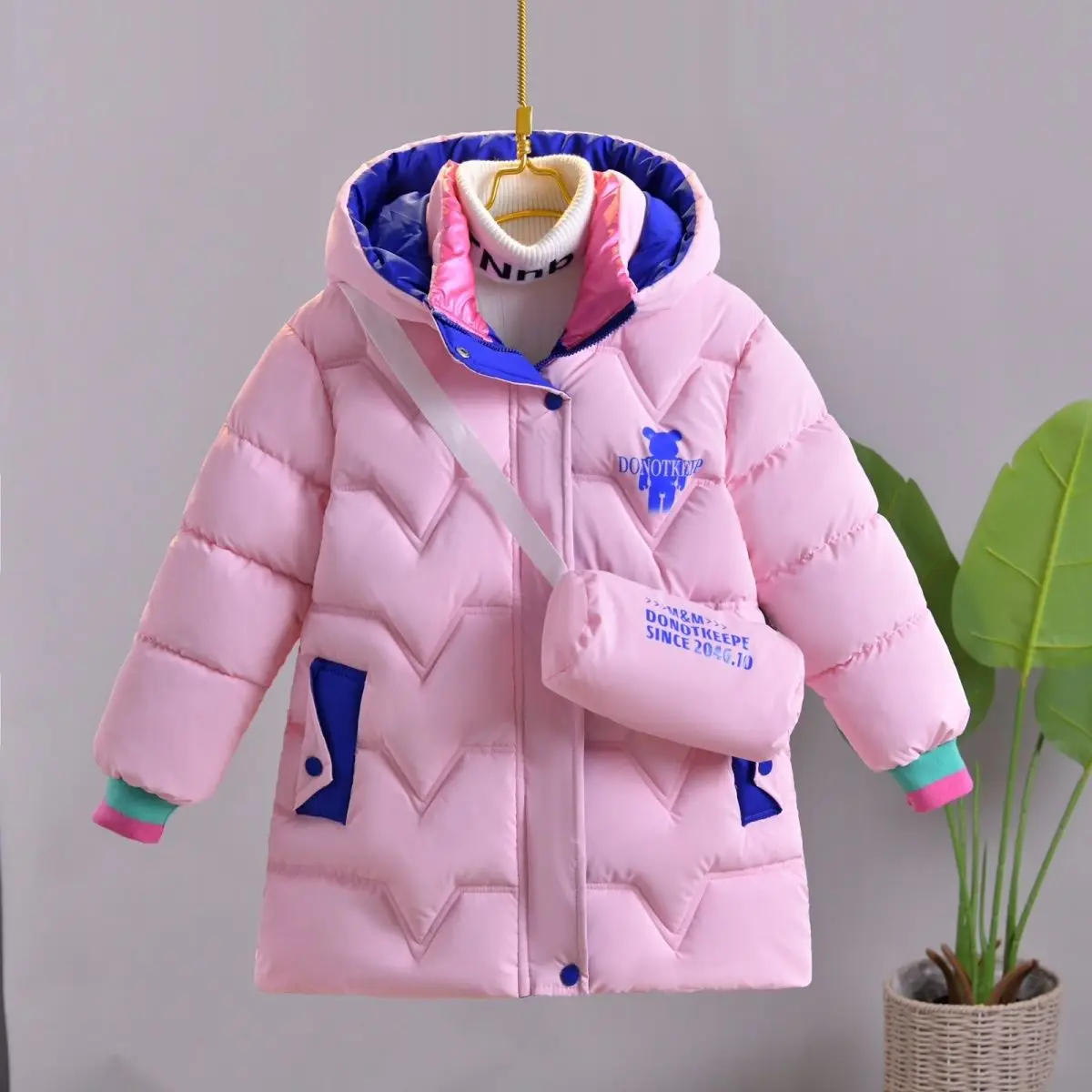 

Girls Fashion New Casual 2023 Autumn Winter Down Cotton Padded Warm Thicken Hooded Zipper Mid-Length Coats Printed Outerwear