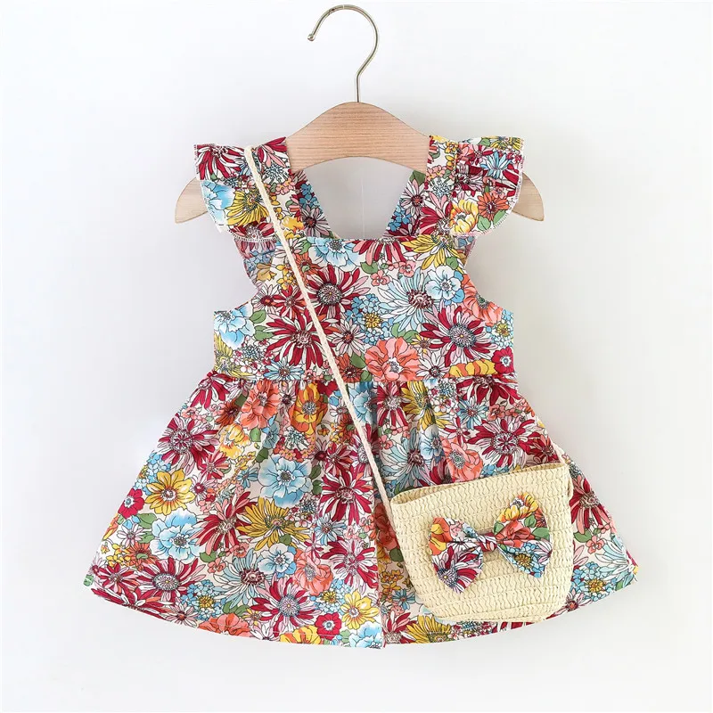 

Summer Baby Girl Dress Full Of Bright Flower Print Dress Seaside Holiday Style Crossbody Bag Baby Girl Dress (0-3 Years Old)