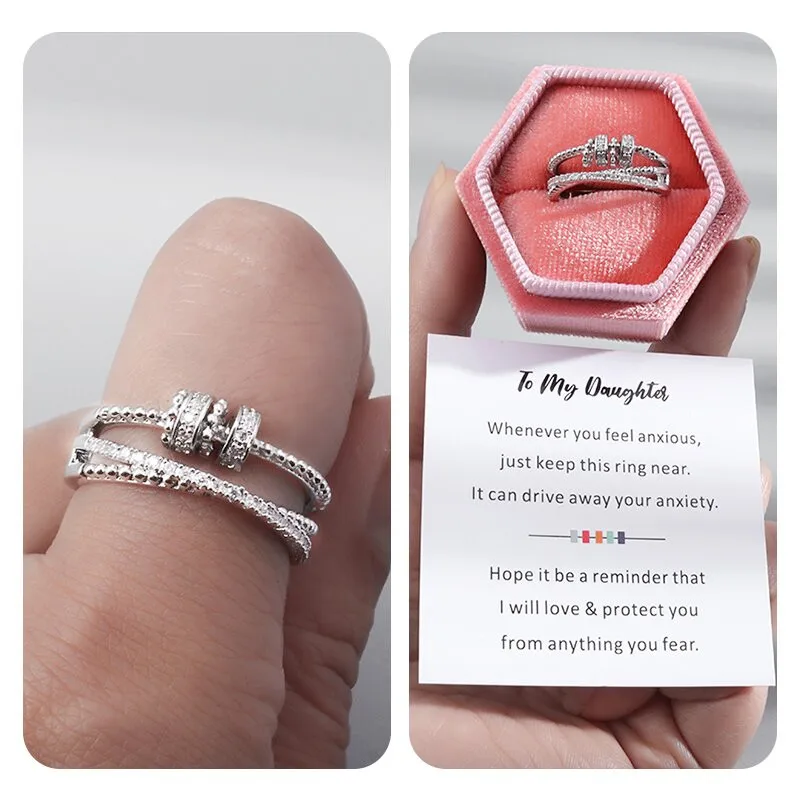 To My Daughter Fidget Ring Anxiety Meditation Ring with Card Ladies Girls Beads Adjustable Swivel Ring Fidget Jewelry Gifts