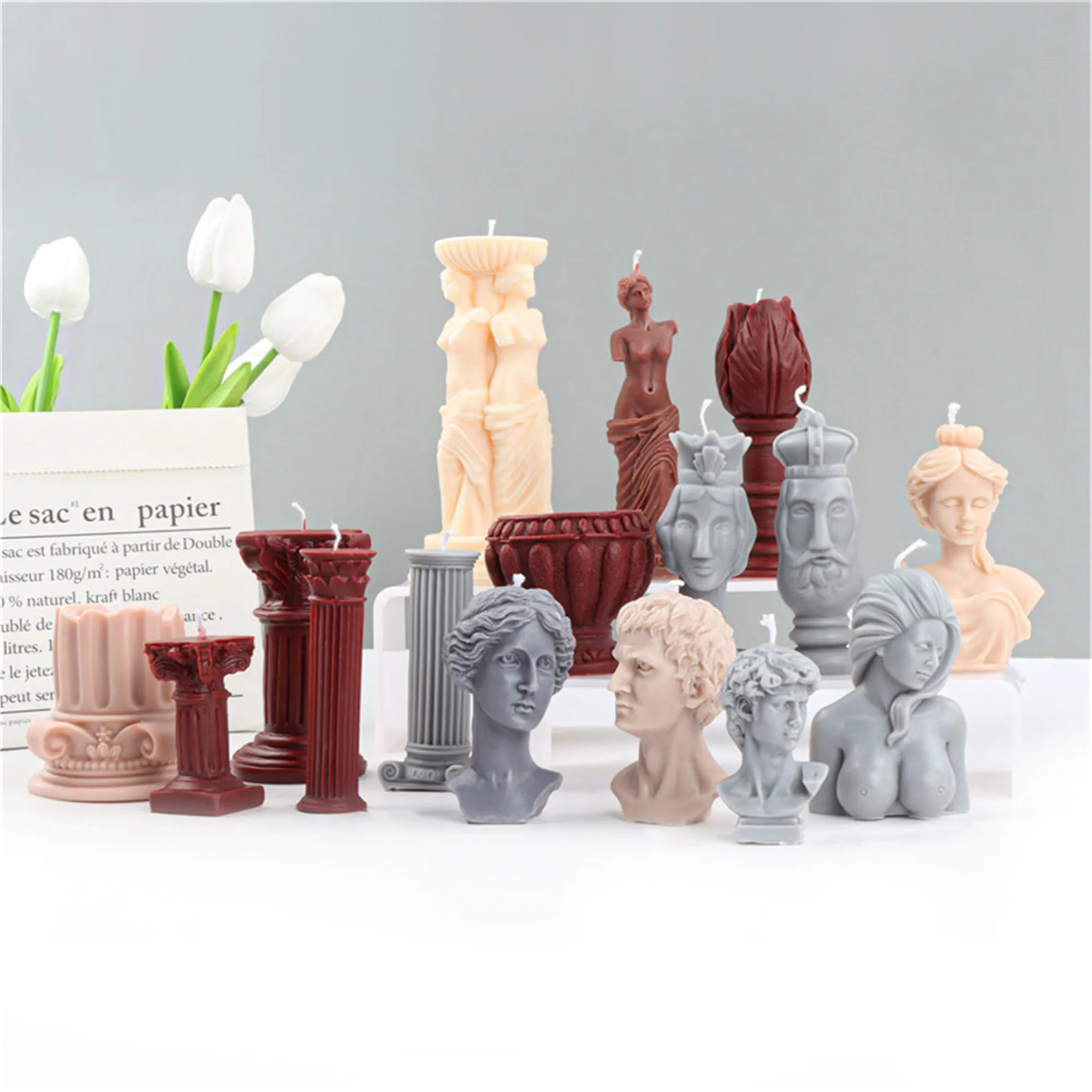 Nordic DIY Human Body Art Gypsum Home Decorate 3D Venus Goddess Soy Wax Candle Silicone Mold Make Roman Column Angel Soap Mould