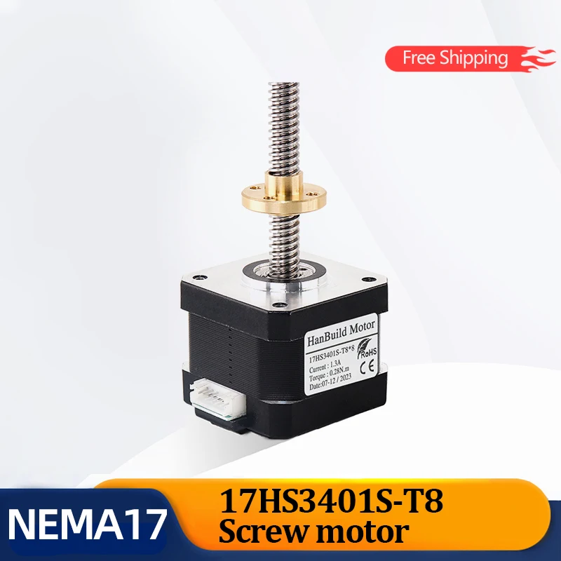 

Free Shipping 1.8 Degree Nema17 Stepper Motor Screw L100-200mm Length 28N.cm 17HS3401S-T8*8 CNC Milling Machine Screw Copper Nut