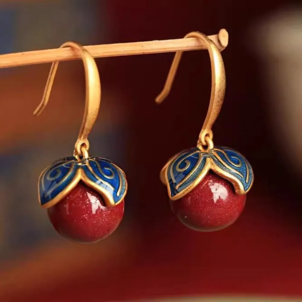 PANJBJ 925 Silber Persimmon-Roter Stein Ohrringe für Frauen Retro Ethnisches Glücksdesign Unregelmäßiger Schmuck Geschenk Dropshipping