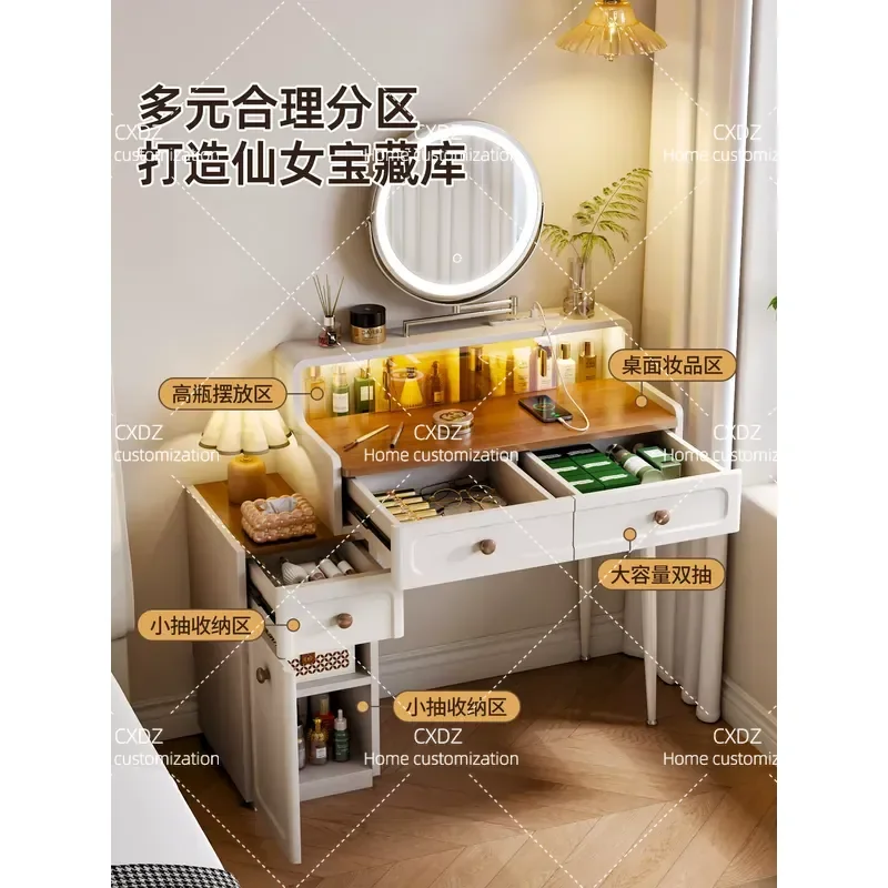 Solid wood multi-functional dresser chest integrated with mirror medieval cream wind bedroom bedside storage cabinet 2026 new