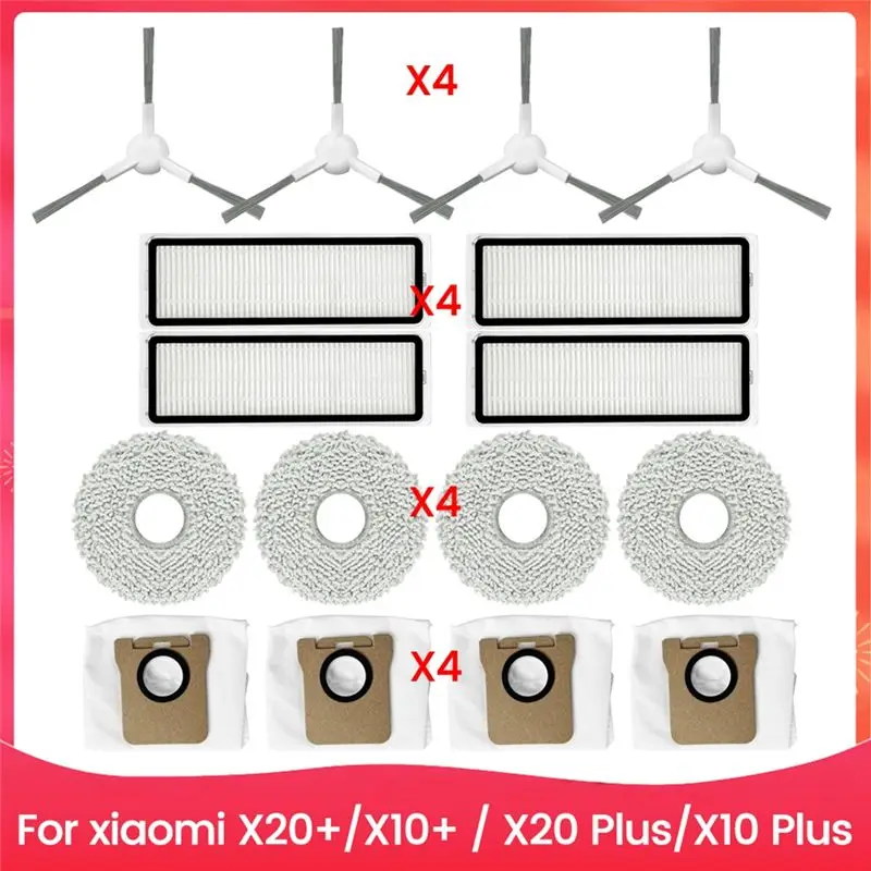 

ABKL-Запчасти и аксессуары для робота-пылесоса Xiaomi X20+, X10+ / X20 Plus, X10 Plus: боковая щетка, HEPA-фильтр, салфетка для влажной уборки, мешки для сбора пыли