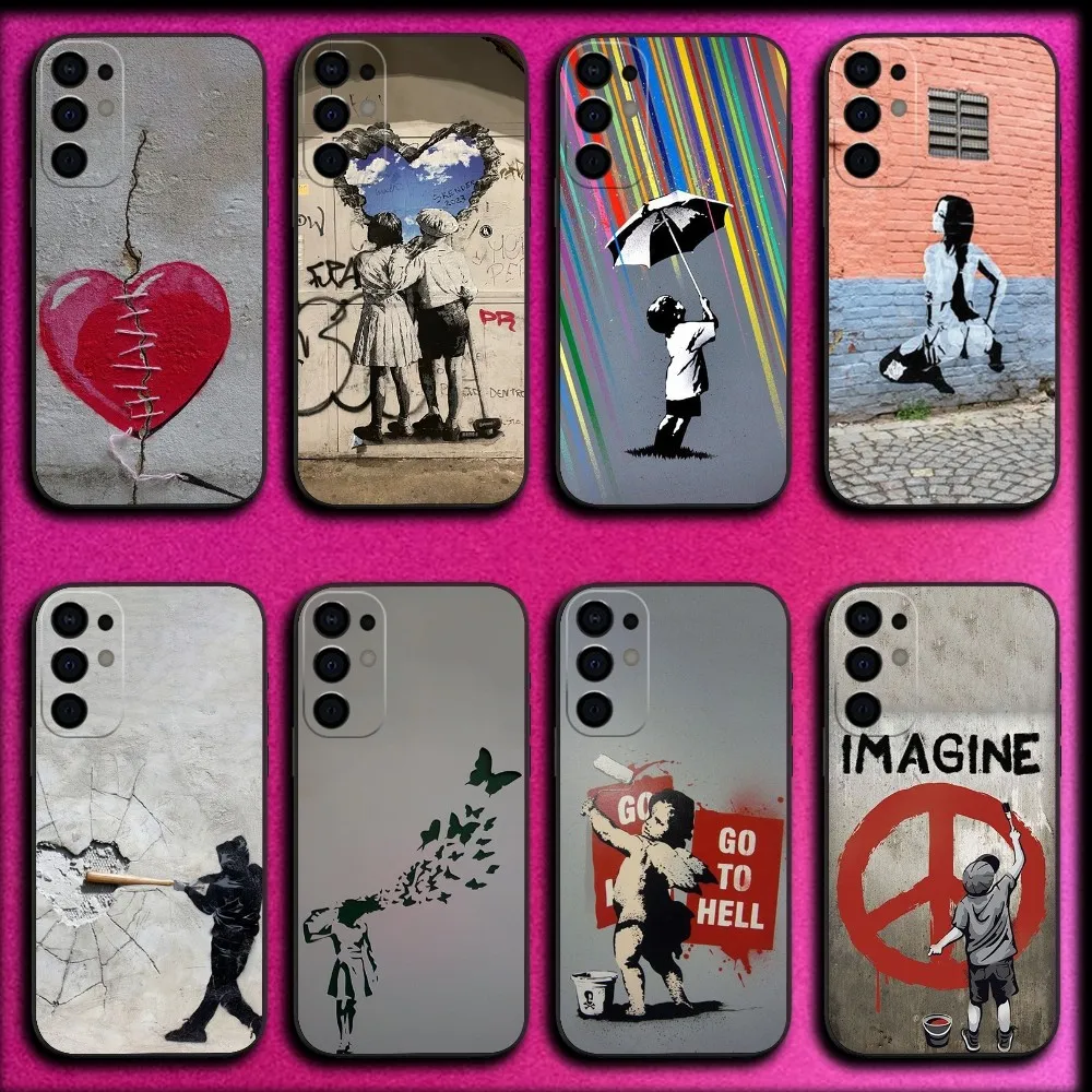 

Street Art Banksy Graffiti Phone Case For Samsung S25,S24,S21,S22,S23,S30,Ultra,S20,Plus,Fe,Lite,Note,10,9,5G Black Cover
