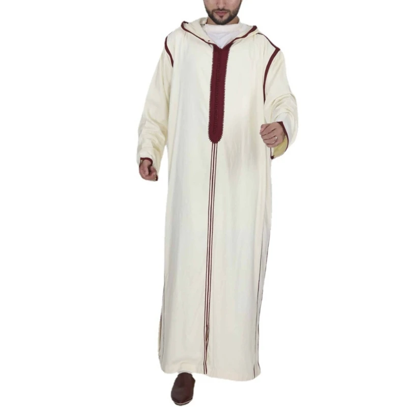 Robe muçulmano solto para homens, robe médio árabe, kaftan durável, thobe manga comprida, vestido étnico, capuz solto, Dubai