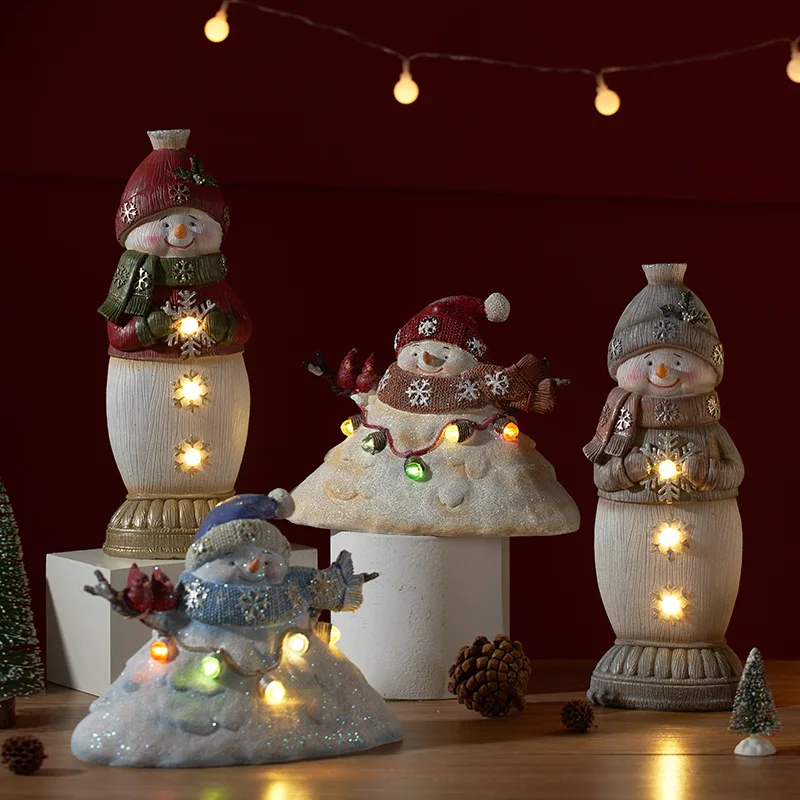 

Resin Snowman Figurine‌ - Handmade with Warm Light, Great for Holiday Home Decor