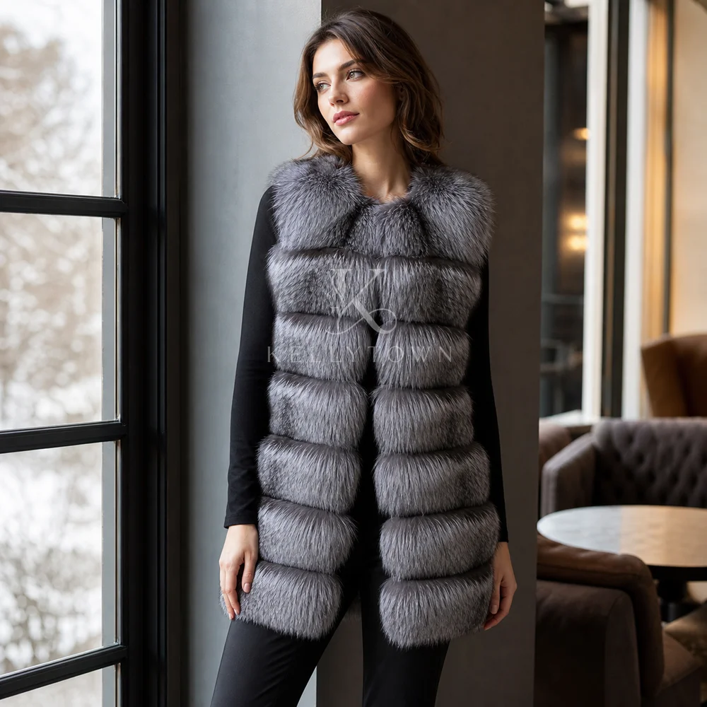 2026 Autumn Winter New Women's Faux Fur Plush Coat Vests Loose Long Waistcoat Chic Thick Warm Fluffy Sleeveless Jacket Coat