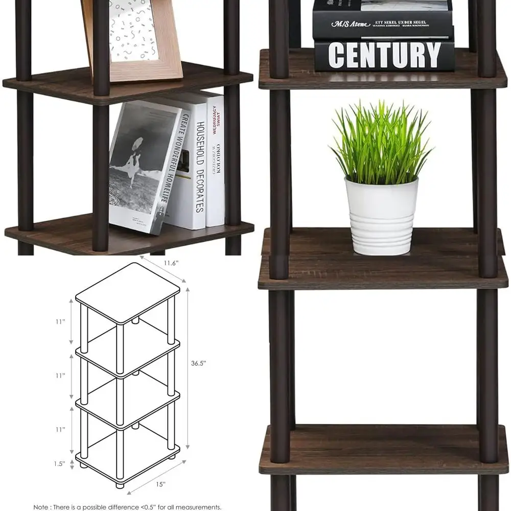 

5-Shelf Industrial Style Metal Frame Bookshelf, Wide, Columbia Walnut Finish