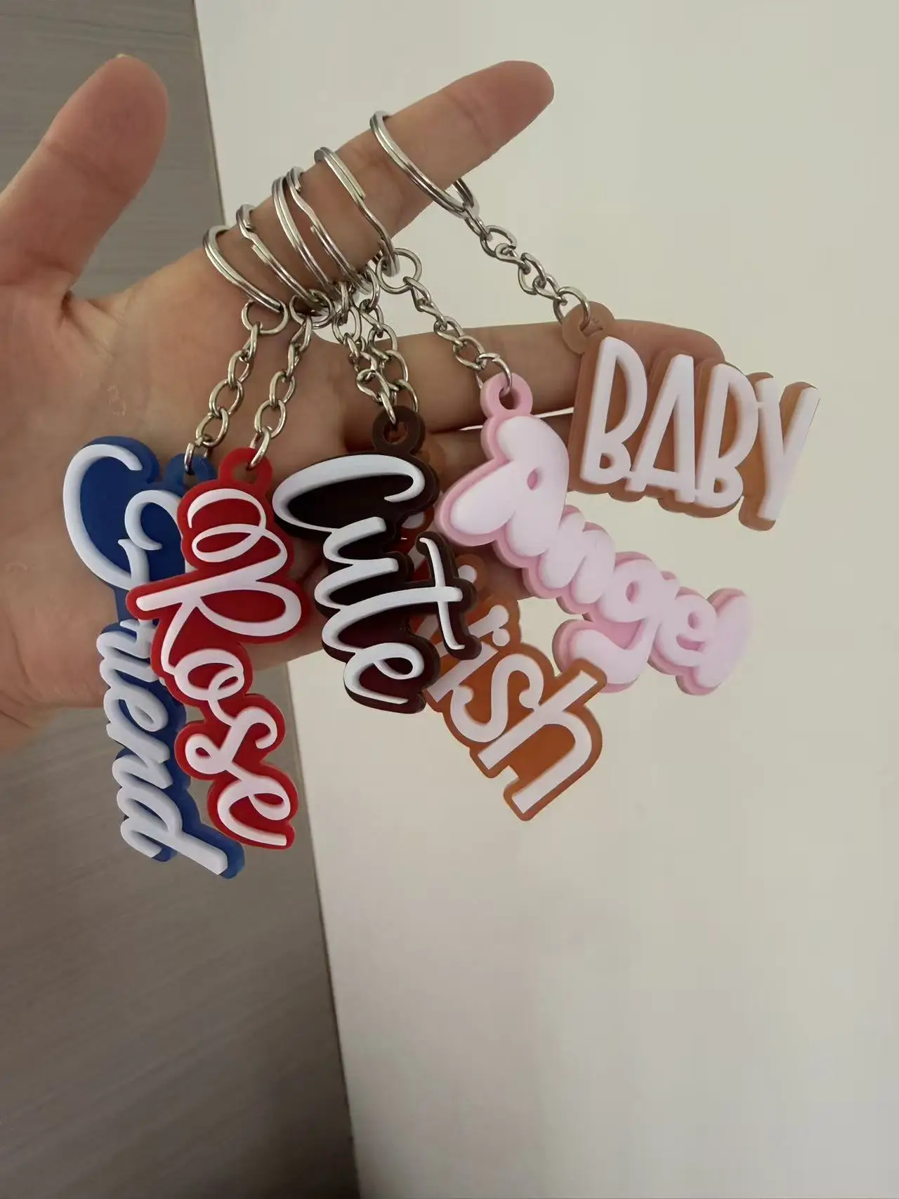 Custom Name or Your Logo Colored Acrylic Keychain  Backpack Diaper Bag Lunch Box Name Label Key Chain Gift Wholesale New Model