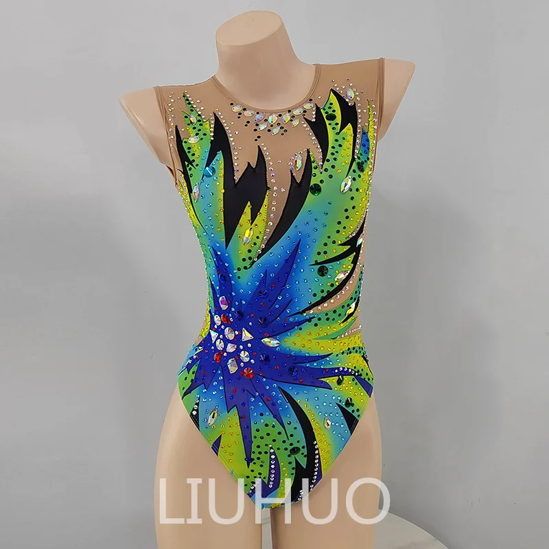 LIUHUO Handmade Synchronized Swimming Suits Professional Customized Swimming Team Performance Suit Green